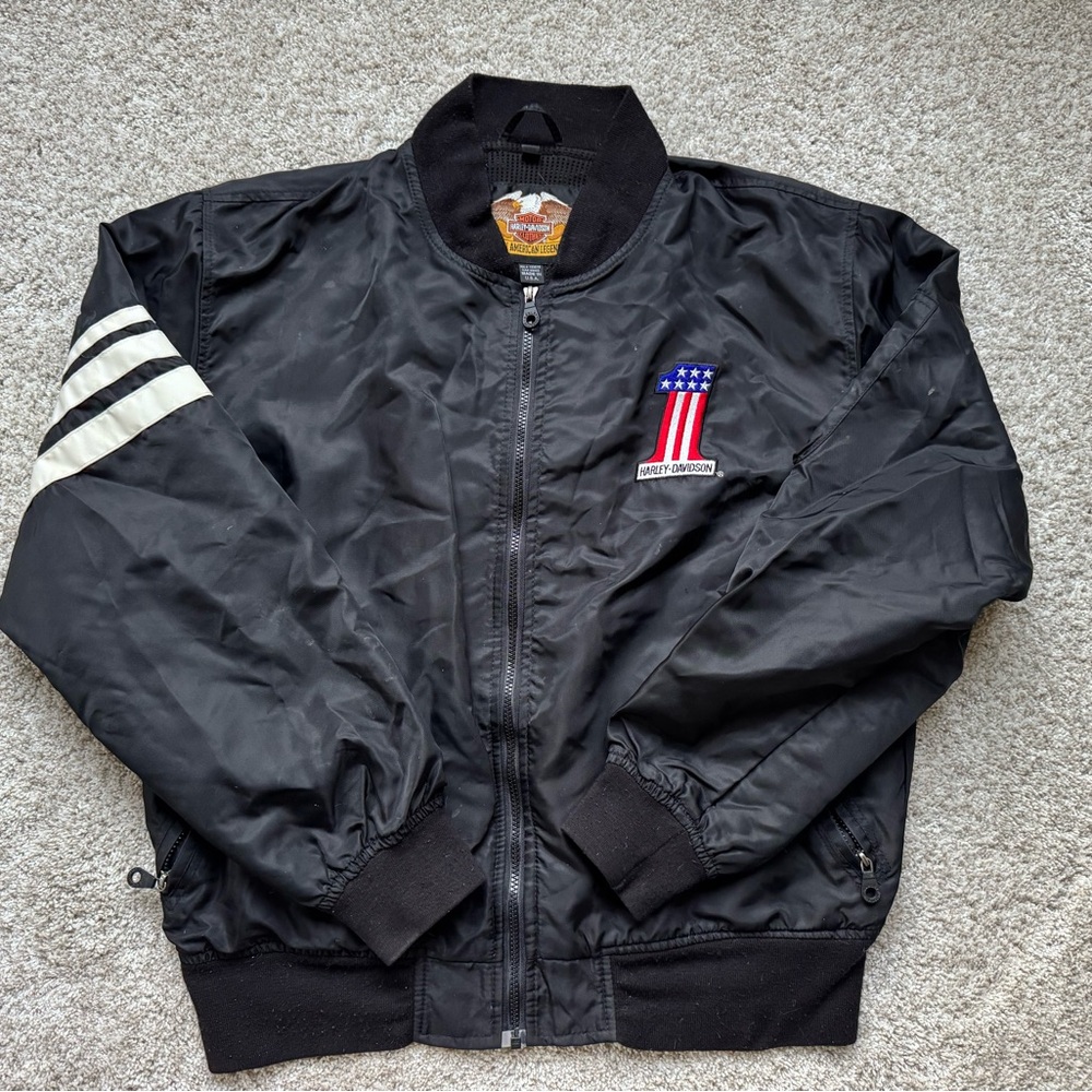 Vintage Harley Davidson Black Bomber Jacket with Embroidered Patch